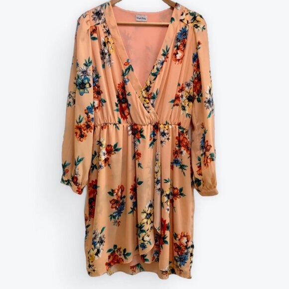 BRIGITTE BAILEYFaux Wrap Floral Dress Long Puff Sleeve Romanic MiniSize L